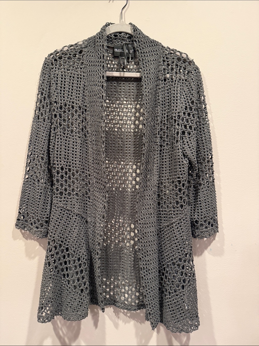 Frank Lyman Design Charcoal Open Fishnet Knit Cardigan Jacket - Size 12
